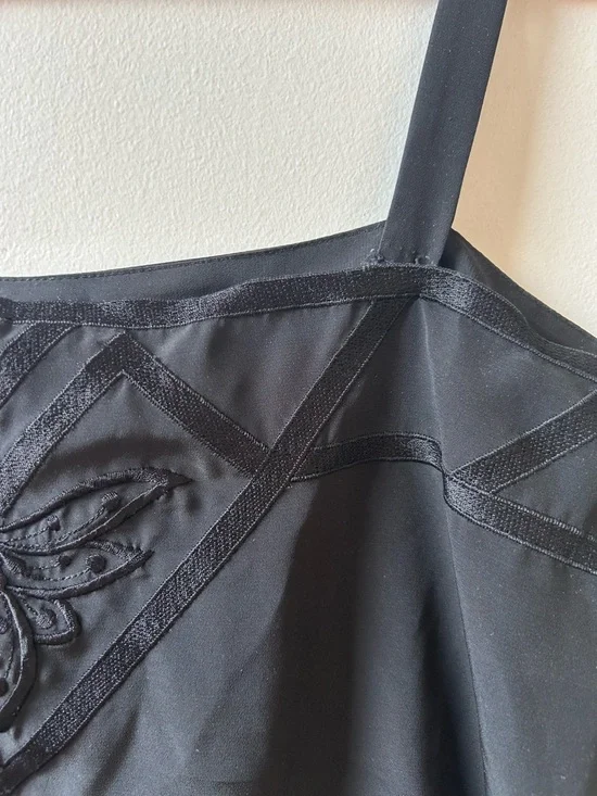 Black Silk Embroidered Camisole Tank Top - Picture 3 of 7